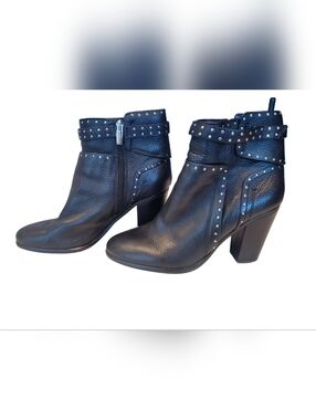 Franco Sarto Black Leather Studded Ankle Booties